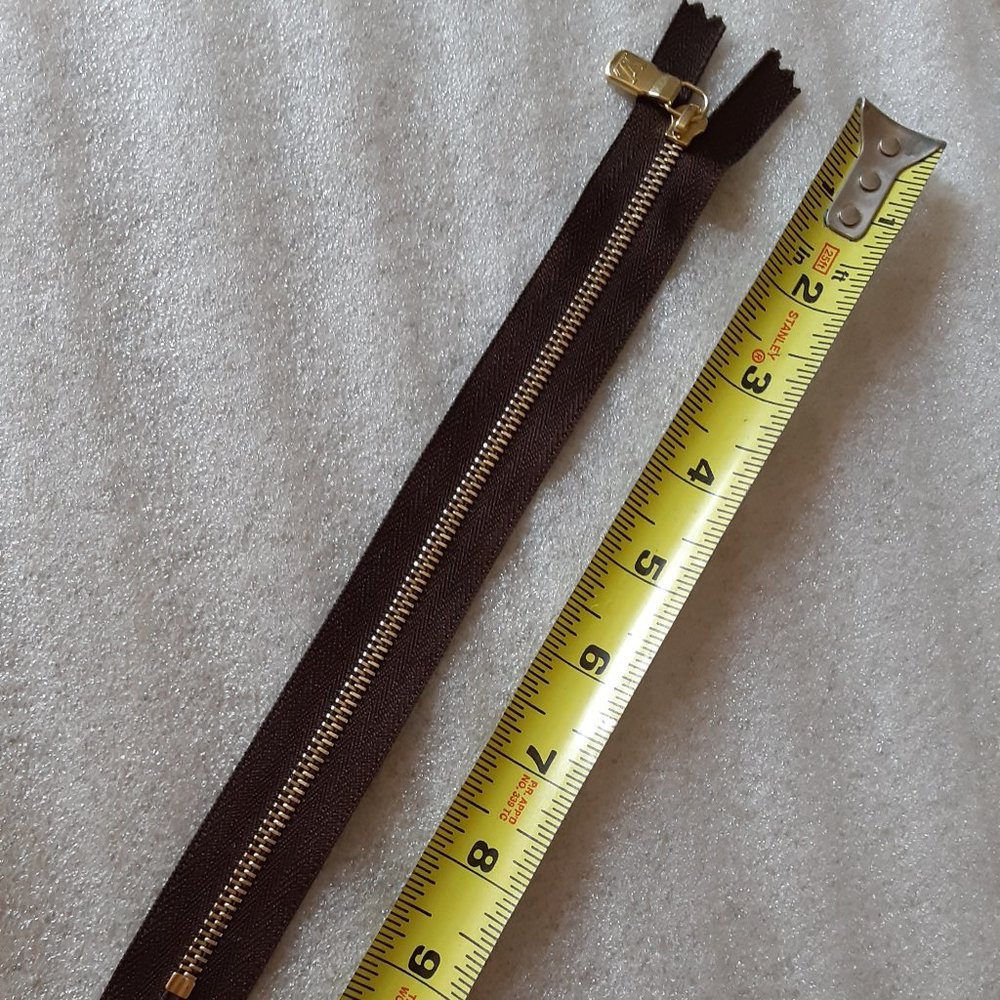 Authentic 1" Golden Zipper on Brown Fabric for Wallet Pouch Pochette replacement